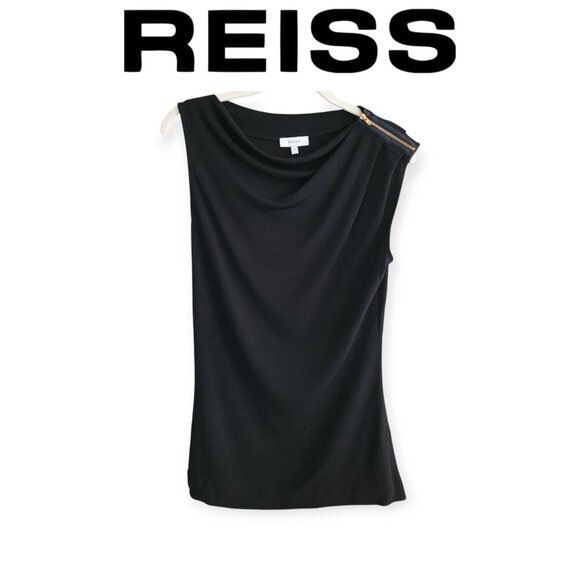 Reiss Sleeveless Black Top with Asymmetrical Zip S - Picture 1 of 8